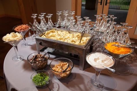 Dinner Party Buffet, Mashed Potato Bar, Tulsa Wedding Venues, Amazing Wedding Venues, Bar Wedding Reception, Baked Potato Bar, Wedding Food Stations, Wedding Snacks, Potato Bar