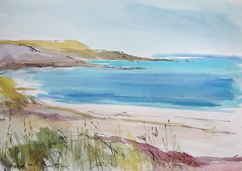 seaside watercolour Watercolour Painting Ocean, Watercolour Beach Scenes, Watercolour Beach Painting, Seaside Drawing, Seaside Watercolour, Watercolour Seascapes, Watercolour Ocean, Watercolour Beach, Watercolor Seascapes