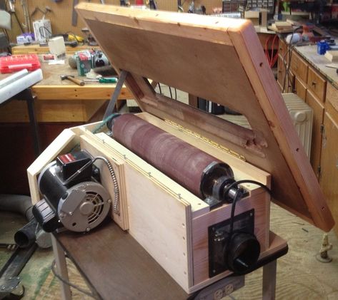 My version of V-drum sander | LumberJocks Woodworking Forum Homemade Drum, Small Woodworking Shop Ideas, Wood Sanders, Woodshop Tools, Centre Table Design, Diy Drums, Drum Sander, Workbench Plans Diy, Custom Metal Fabrication