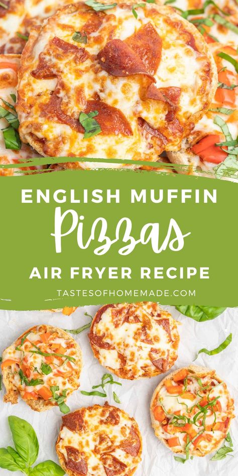 These air fryer English muffin pizzas are the perfect choice for a quick lunch or snack. This simple recipe turns simple pantry ingredients into delicious mini pizzas in minutes. Ideal for busy days or spontaneous cravings, these air-fried pizzas deliver crispy, cheesy goodness with minimal effort. Air Fryer English Muffin Pizza, English Muffin Pizza Air Fryer, Pizza English Muffins, Air Fryer Mini Pizzas, Air Fryer English Muffin, English Muffin Pizza, Toast Pizza, Homemade English Muffins, Savory Recipe