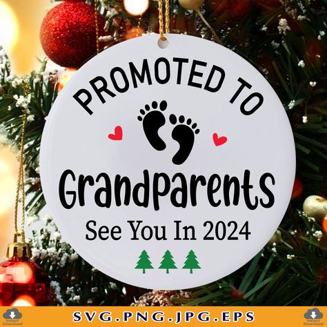 Promoted To Grandparents, Grandpa Svg, Grandparents Ornament, Promoted To Grandma, Grandparents Christmas, New Baby Announcements, Ornament Svg, Grandma And Grandpa, Cricut Design Space