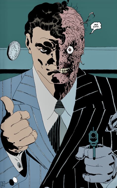 Two Face (The Long Halloween) by Tim Sale Tim Sale, Two Face Batman, The Long Halloween, Batman The Long Halloween, Under Your Spell, Two Face, Halloween Ii, Batman Begins, Dc Villains