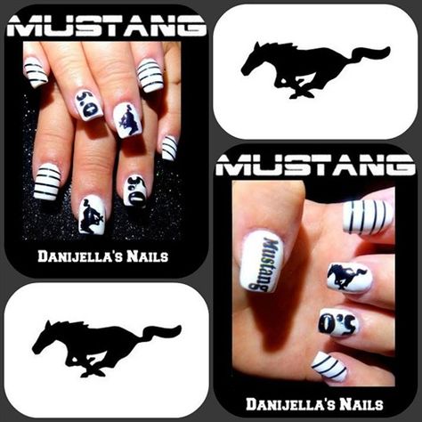 #nailart #nails #nailartdesigns #mustang Ford Nails Designs, Mustang Nails Designs, Horses Nails Designs, Drag Racing Nail Designs, Horse Acrylic Nails, Mustang Nails, Ford Nails, Blue Nail Color, Mustang 1964