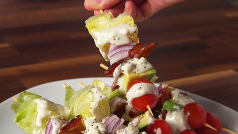 image Salad On A Stick Appetizers, On A Stick Appetizers, Stick Appetizers, Easy Wedge Salad, Salad On A Stick, Super Easy Appetizers, Wedge Salad, Winter Cooking, Delicious Appetizer Recipes