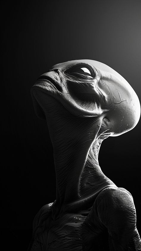 #GreyAlien #Realistic #BlackAndWhite #HighQuality #Reflection Grey Aliens, Black And White Color Scheme, Alien Proof, Alien Pictures, White Color Scheme, Ancient Egyptian Artifacts, Inspirational Digital Art, Ufo Art, Alien Artwork