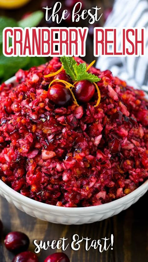 This cranberry relish is a blend of fresh cranberries, apple, orange and sugar, all mixed together to form a sweet and tart condiment. Cranberry Orange Relish Recipes, Cranberry Apple Sauce, Cranberry Salad Recipes, Cranberry Orange Relish, Relish Recipe, Cranberry Relish, Cranberry Salad, Relish Recipes, Dessert Aux Fruits