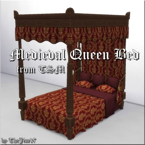 Medieval Queen Bed  [#ts4_bb]  [#ts4_bb_bedroom]  [#ts4_bb_human]  [#ts4_eras_g5] Ts4 Medieval Furniture, Sims 4 Medieval Cc Furniture, Medieval Beds, Sims 3 Medieval, French Canopy Bed, Ts4 Medieval, Sims Car, Medieval Bed, Medieval Bedroom