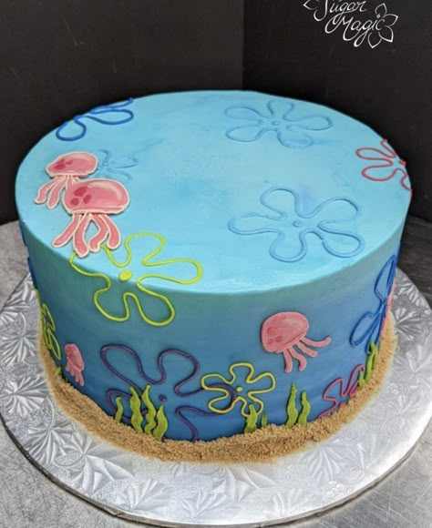 Small Round Cake Designs, Sponge Bob Cake Ideas, Underwater Cake, Thanksgiving Desserts Cake, Sponge Bob Cupcakes, Latest Birthday Cake, Spongebob Birthday Party Decorations, Spongebob Birthday Cake, Fun Thanksgiving Desserts