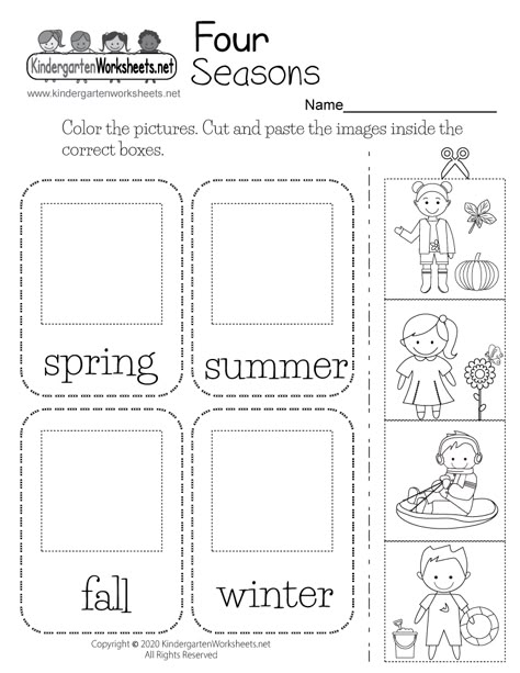 Seasons Kindergarten, Seasons Preschool, Seasons Worksheets, Weather Worksheets, Pre K Worksheets, English Worksheets For Kindergarten, The 4 Seasons, Seasons Activities, Free Preschool Worksheets