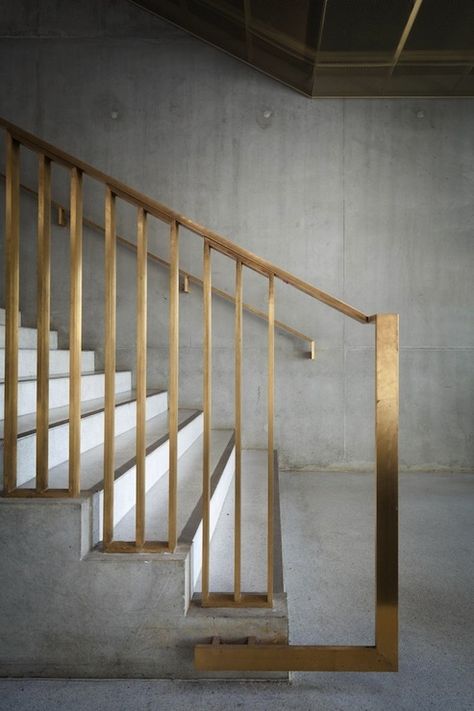 Brass stair rail Concrete Staircase, David Chipperfield Architects, Concrete Stairs, Stair Case, Stair Handrail, Staircase Railings, Lan Can, Interior Stairs, Stairway To Heaven