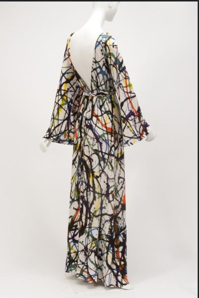 Halston. (1969). - Jackson Pollock Inspired Dress (At the Goldstein Museum of Design) Vintage Fashion 1960s, Fashion 1960s, American Fashion Designers, Jackson Pollock, Vestidos Vintage, 1960s Fashion, 60s Fashion, Fashion Pattern, Inspired Dress