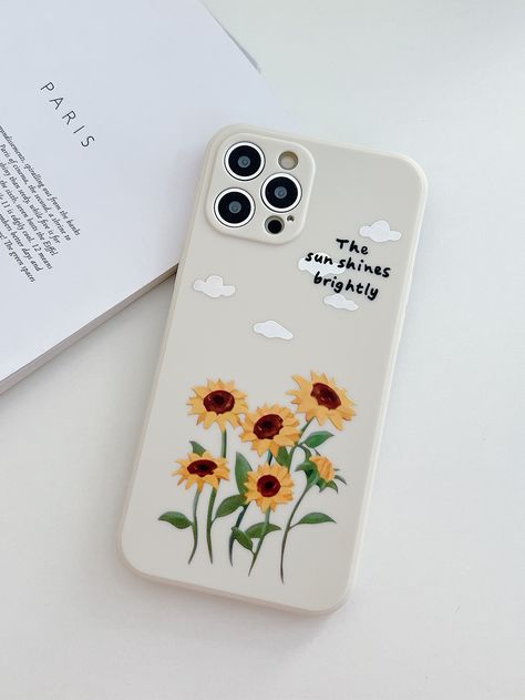 Multicolor    TPU Floral Phone Cases Embellished   Phone/Pad Accessories Sunflower Mobile Cover, Aesthetic Painting On Phone Case, Mobil Cover Painting, Painting Phone Case Aesthetic, Mobile Backcover Painting Ideas, Painting Ideas For Phone Cover, Mobile Case Painting Ideas, Phone Cover Drawing Ideas Aesthetic, Paint On Phone Cover