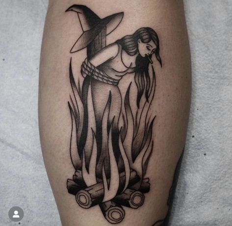 Burning Witch Tattoo Traditional, Burning Woman Tattoo, Witch Burning At The Stake Tattoo, Woman Burning At Stake Tattoo, Misandry Tattoo, Witch On Stake Tattoo, Woman On Fire Tattoo, Witch Burning At Stake Tattoo, Burned At The Stake Tattoo