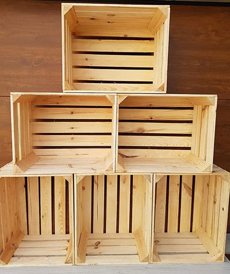 2-12 Wooden Crates Burnt Storage Apple Box Home Garden Retro - Clean!! (6): Amazon.co.uk Wooden Apple Crates, Retail Display Shelves, Record Crate, Apple Crates, Apple Boxes, Fruit Display, Fruit Crate, Fruit Storage, Crate Storage