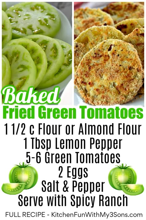 Baked Fried Green Tomatoes, Fried Green Tomato Recipes, Baked Green Tomatoes, Green Fried Tomatoes, Fried Green Tomatoes Recipe Easy, Fried Green Tomatoes Recipe, Spicy Ranch, Fried Veggies, Green Tomato Recipes