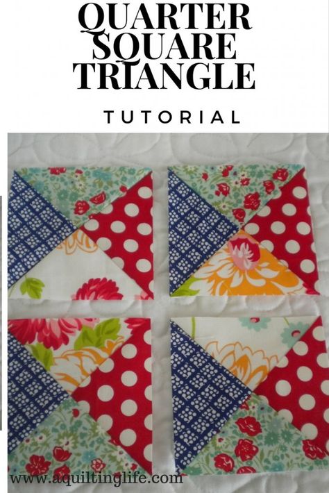 Easy Quarter Square Triangle Tutorial - A Quilting Life Quarter Square Triangles, Pin Wheels, A Quilting Life, Triangle Quilt Pattern, Doll Quilts, Half Square Triangle Quilts, Quilt Square Patterns, Quilt Squares, Quilt Block Tutorial