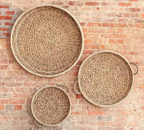 Pottery Barn Baskets, Decorated Wall, Woven Basket Wall, Basket Wall Art, Dimensional Art, Basket Wall, Woven Wall Art, Basket Wall Decor, Woven Baskets