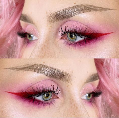 Fun Eye Looks, Neon Pink Makeup, Western Makeup, Red Makeup Looks, Pink Eyeshadow Look, Make Up Designs, Eyeliner Ideas, Red Eyeshadow, Some Makeup