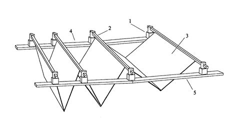 US20060005473A1 - Adaptable, retractable fabric roof system - Google Patents Retractable Roof System, Saw Tooth Roof, Subterranean Architecture, Adaptive Architecture, Pully System, Folding Roof, Tent Structure, Polycarbonate Roof, Beam Structure