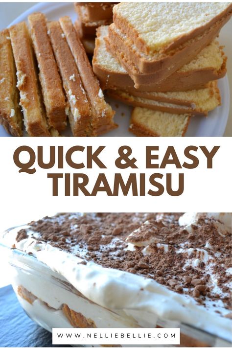 Want Tiramisu without all the fuss. Try this Quick and Easy recipe! Use Pound cake instead of those hard to find lady fingers. #PoundCake #QuickandEasy #Tiramisu #Delicious #Dessert Pioneer Woman Tiramisu With Pound Cake, Substitute For Lady Fingers In Tiramisu, Pound Cake Tiramisu, Tiramisu Without Ladyfingers, Terimasu Recipe, Quick And Easy Tiramisu, Easy Tiramisu Cake, Lady Fingers Recipe, Tiramisu Cake Recipe