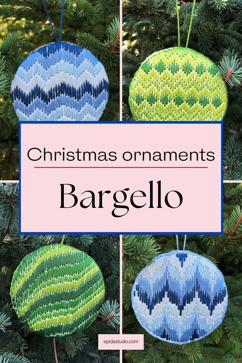 This is a digital pattern with clear instructions for bargello designs that can be used in Christmas ornaments or finished in different ways. Includes links to video tutorials for the embroidery stitches and finishing instructions. Needlepoint Christmas Ornaments Patterns, Needlepoint Ornaments Patterns, Bargello Embroidery, Embroidered Christmas Ornaments, Hand Stitching Techniques, Needlepoint Christmas Ornaments, Bargello Patterns, Bargello Needlepoint, Needlepoint Ornaments