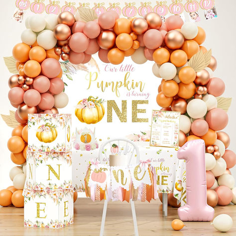 Little Pumpkin 1st Birthday Party Decorations Supplies, Pumpkin First Birthday Decorations for Autumn Fall 1st Birthday, Halloween Thanksgiving 1st Birthday, 1st Birthday Decorations for Girl #ad #littlepumpkin #firstbirthday #firstbirthdayparty #firstbirthdaypartyideas #firstbirthdaypartysupplies #firstbirthdaypartythemes #ONE #littlepumpkinisone #ourlittlepumpkinisone #pumpkinbirthdayparty #fallbirthdaypartyideas #fallbirthdaypartythemes Pastel Pumpkin Birthday, 1st Birthday Girl November Party Ideas, Fall Birthday One Year Old, Falling Into One Birthday Theme, Pumpkin Turns One Party, November First Birthday Theme Girl, First Birthday Themes November, Pumpkin First Birthday Girl Cake, First Birthday November Girl