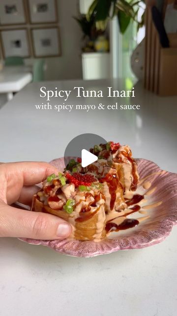 MacKenzie Smith on Instagram: "If you were a fan of the viral spicy tuna crispy rice trend, then stop scrolling! This spicy tuna inari is my favorite handheld sushi creation that also happens to be super easy to make! It’s not only a no-cook recipe but the thing can be ready in about 15 minutes - making it perfect for weeknight dinners. The inari is basically a fried tofu pocket that’s sweet and salty and insanely delicious! You can top it with whatever you want but for me, it’s all about my simple spicy tuna recipe that was inspired by my fav sushi spot that closed down - @sasakisushi_nsb!!!

Comment “SUSHI POWER” to get the full recipe for my easy spicy tuna mixture sent straight to your inbox!

🍣 12 oz sashimi grade tuna steaks (when i don’t have fresh tuna from my fisherman friends he Spicy Tuna Recipe, Spicy Tuna Crispy Rice, Tuna Crispy Rice, Inari Sushi, Mackenzie Smith, Tuna Recipe, Tuna Sashimi, Tuna Sushi, Fresh Tuna