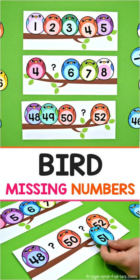 This cute Bird Missing Numbers printable activity is a perfect way for your kids to practice counting from a random number and fill in the missing numbers!  This printable activity includes numbers 0 - 100, so it’s great for kids who are just learning numbers and those who are working on double digit numbers as well.  Kids will first look at the card with missing number birds, find the correct birds and place them on the card. Missing Numbers Kindergarten Activities, Bird Number Activities, Bird Games Preschool, Missing Numbers Activities, Missing Number Activities, Fill In The Missing Numbers, Spring Preschool Activities, Rainforest Birds, Numbers Printable