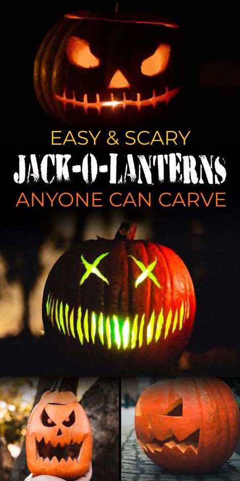 Easy Scary Jack O Lantern Faces, Jack O Lantern Scary, Scary Pumpkin Faces, Amazing Pumpkin Carving, Easy Pumpkin Carving, Scary Pumpkin Carving, Pumpkin Carving Designs, Lantern Designs, Jack O Lanterns