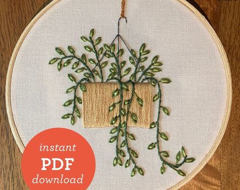 Hanging Pothos, Embroidered Plants, Free Embroidery Patterns Machine, Bird Embroidery Pattern, Rose Embroidery Pattern, Diy Beginner, Hand Embroidery Patterns Free, Beginner Embroidery, Pothos Plant