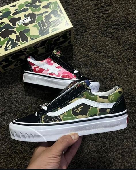 Bape Vans, Bape Ape, Bape Sta, Harajuku Aesthetic, Camouflage Colors, Pink Camouflage, Shark Tooth, Like Comment Share, Woven Labels