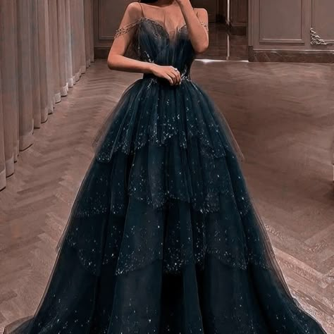 Navy Blue Dress Ball Gown, Bookish Prom Dress, Emerland Green Dress Prom, Masquerade Dresses Long, Flowy Long Dress Gowns, Midnight Garden Theme Prom Dresses, Fantasy Themed Prom Dress, Masquerade Prom Dress Blue, Deep Blue Ball Gown