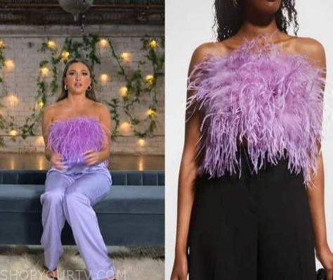 Love is Blind: Season 3 Episode 14 Colleen's Purple Feather Top Feather Tops Outfit, Purple Feather Top, Love Is Blind Season 3, Feather Top Outfit, 40th Birthday Outfit, Eurovision Party, Feather Outfit, Zoeys Extraordinary Playlist, Fairy Halloween