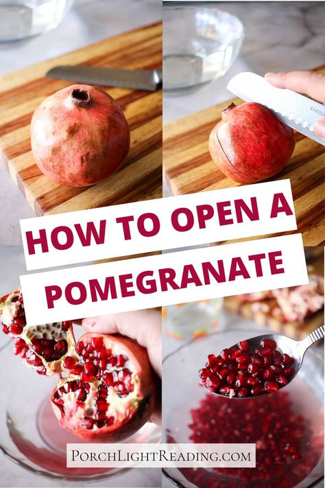 Easy guide to opening a pomegranate with step by step photos to follow along. #pomegranate Open A Pomegranate, Porch Light, Porch Lighting, Step By Step Guide, Appetizers Easy, Reading Light, Beginners Guide, Easy Step, Step Guide