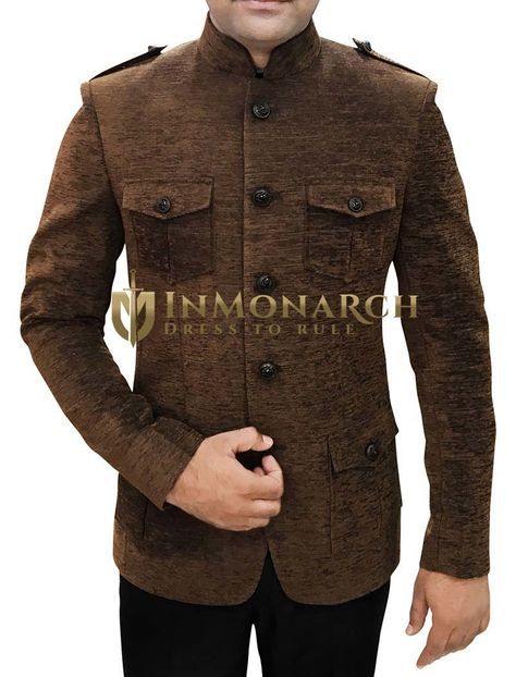 Mens Brown Jute Velvet 2 Pc Jodhpuri Suit Safari #bespoke #menswear #weddings #groom #indianwear #Bollywood #Fashion #Style #Handsome #Inmonarch Suits Men Brown, Brown Mens Fashion, Safari Suits For Men, Indian Wedding Clothes For Men, Best Wedding Suits, Jodhpuri Suit, Mens Wear Wedding, Dapper Outfit, Stylish Mens Suits