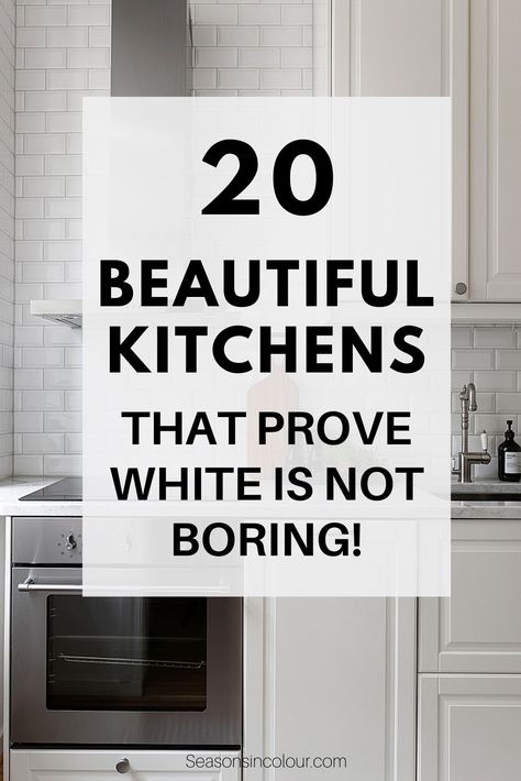 Kitchens are the hub of our homes. There are a lot of trends in kitchens for 2020 and we get it that a lot of people love slightly quirky, colourful kitchens too but white kitchens will never go out of style. Interior designers have always favoured light neutral schemes in kitchens. This is because calming light colours help reduce the noise that is created in a very busy space - think pots and pans and plates in the sink - kitchens are not always tidy! All White Kitchens Modern, Not Boring White Kitchen, Light Kitchens That Arent White, Small White Kitchens Modern, Kitchen White Combination, Light Coloured Kitchen Ideas, White Kitchen Lights, White Kitchen Cabinet Makeover, Small Modern White Kitchen Ideas