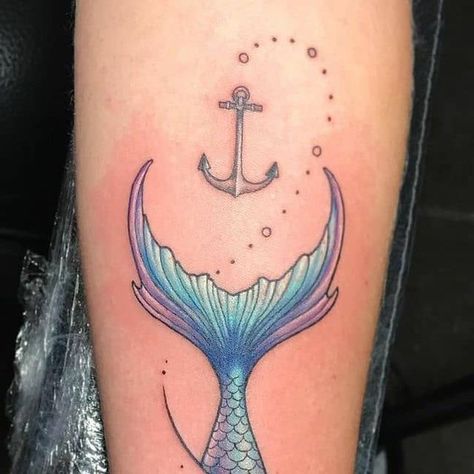 Mermaid Fin Tattoo, Fine Line Mermaid Tail Tattoo, Small Mermaid Tail Tattoo, Mermaid Ankle Tattoos For Women, Mermaid Anchor Tattoo, Mermaid Tail Tattoo, Flower Tat, Aquarius Tattoo, Treasure Coast