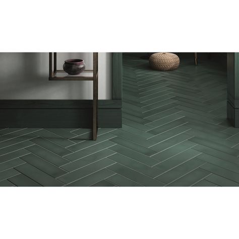 STROMBOLI VIRIDIAN GREEN MATT 92x368 | Tile Warehouse Dark Green Floor Tile, Green Floor Tile Bathroom, Matte Green Tile, Green Tile Floor, Dark Green Tile, Bathroom 2023, Dark Green Bathrooms, Herringbone Tile Floors, Green Tile Bathroom