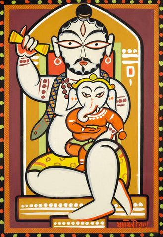 Kulo Painting, Shiv Ganesh, Jamini Roy Paintings, Bengal Art, Jamini Roy, Worli Painting, Bengali Art, African Art Paintings, Pichwai Paintings