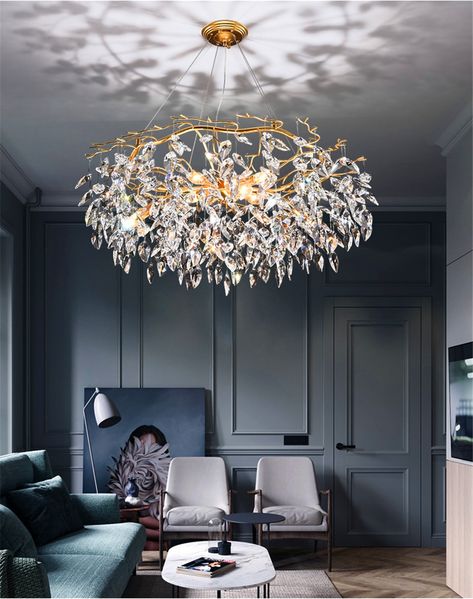 Nordic Luxury Gold Crystal Chandelier Lighting Modern Large Lustre Hanging Lamp for Living Room Hotel Hall Art Decor Lighting|Chandeliers| - AliExpress Modern Branch Chandelier, Crystal Chandelier Bedroom, Round Crystal Chandelier, Chandelier Lighting Modern, Modern Led Lighting, Led Crystal Chandelier, Bedroom Pendant, Branch Chandelier, Crystal Chandelier Lighting