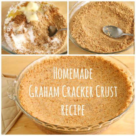 This homemade graham cracker crust recipe is easy to make and yummy to eat! Add in pudding, ice cream, or your favorite fruit filling! Graham Cracker Crust Dessert, Creamy Key Lime Pie, Easy Lemon Pie, Baked Graham Cracker Crust, Homemade Graham Cracker, Graham Cracker Crust Recipe, Crumb Recipe, Graham Cracker Recipes, Homemade Graham Cracker Crust