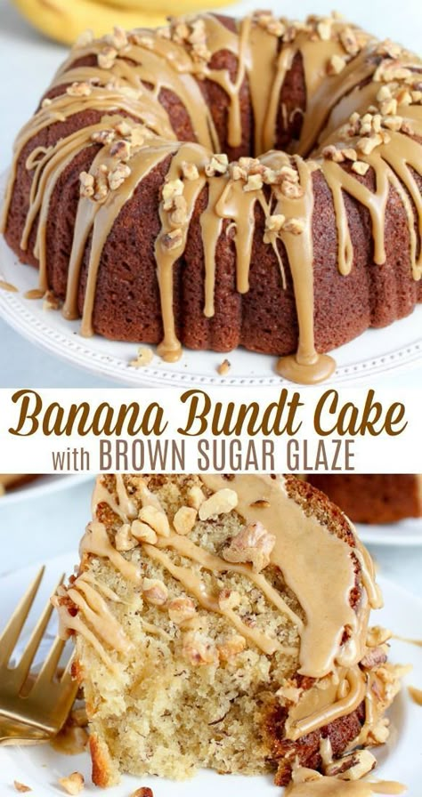 Banana Bundt Cake, Banana Bundt, Bundt Recipes, Banana Dessert Recipes, Brown Sugar Glaze, Sugar Glaze, Banana Dessert, Bundt Cakes Recipes, Pound Cake Recipes