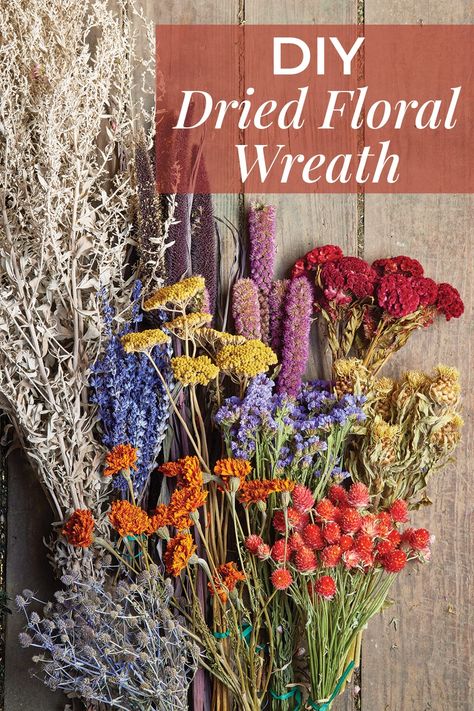 Learn how to create your own beautiful dried floral wreath with our how-to video with a professional florist! Dried Flower Wreaths Diy, Dried Amaranth Wreath, Diy Dried Flower Wreath, Dried Flower Wreath Diy, Dried Floral Wreath, Diy Wall Planter, Succulent Wall Planter, Dried Floral Wreaths, Diy Floral Wreath