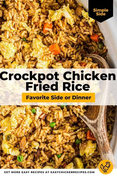 Wonderfully flavorful, this Crockpot chicken fried rice is a breeze to make and is great to serve as a side or main. Grab your slow cooker, because I know that you are going to love this dish! Crockpot Rice Recipes, Chicken And Rice Crockpot, Chicken Fried Rice Recipe Easy, Chicken Fried Rice Recipe, Easy Crockpot Dinners, Crockpot Dinners, Easy Rice Recipes, Chicken Fried Rice, Chicken Fried