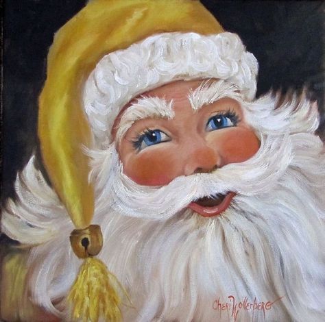 Santa Paintings, Tole Painting Patterns, Santa Art, Christmas Paintings On Canvas, Gold Cap, Santa Face, Christmas Canvas, China Painting, Santa Clause