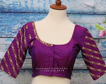 Purple bridal saree maggam blouse | Etsy IN Purple Bridal Saree, Blouse Maggam Work, Work Blouse Designs, Saree With Belt, Maggam Work Blouse, Purple Saree, Indian Saree Blouse, Maggam Work Blouses, Ladies Blouse Designs