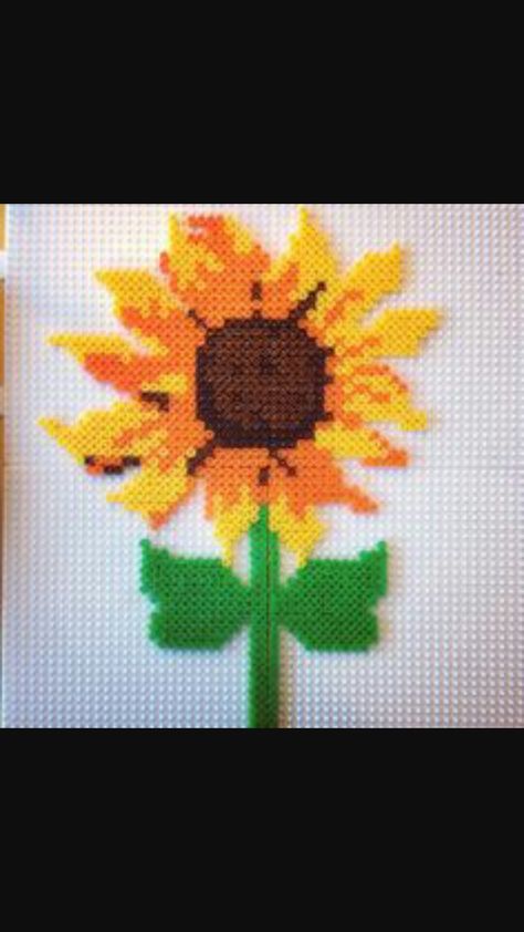 Sunflower perler beads Sunflower Fuse Beads, Hama Beads Sunflower, Sunflower Perler Bead Patterns, Perler Bead Mario, 3d Pokemon, Ansan, Melty Bead Patterns, Fuse Bead Patterns, Hama Beads Design