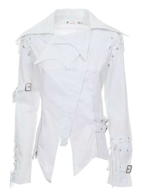 Nouveau produit : Visual kei white shirt with straps lace-up and large collar GLP Vous aimez ? / New product do you like ?  Prix: 37.90  #new #nouveau #japanattitude #chemises #punk #visualkei #rock #shirt #white #strap #laceup #collar #glp #visual #kei #lace-up White Punk Outfits, White Goth Outfit, Punk Grunge Outfits, Shirt With Straps, Visual Kei Outfits, Insane Fashion, White Punk, White Goth, Home Clothing