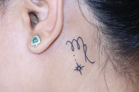 Explore 20 Virgo Tattoo Ideas for Women in 2024: Unique Zodiac-Inspired Designs Virgo Tatoos Woman, Simple Virgo Tattoos For Women, Virgo Neck Tattoo, Virgo Sign Tattoos For Women, Star Behind The Ear Tattoo, Virgo Tattoo Minimalist, Virgo Tattoo Ideas For Women, Virgo Symbol Tattoo, Unique Virgo Tattoo Ideas