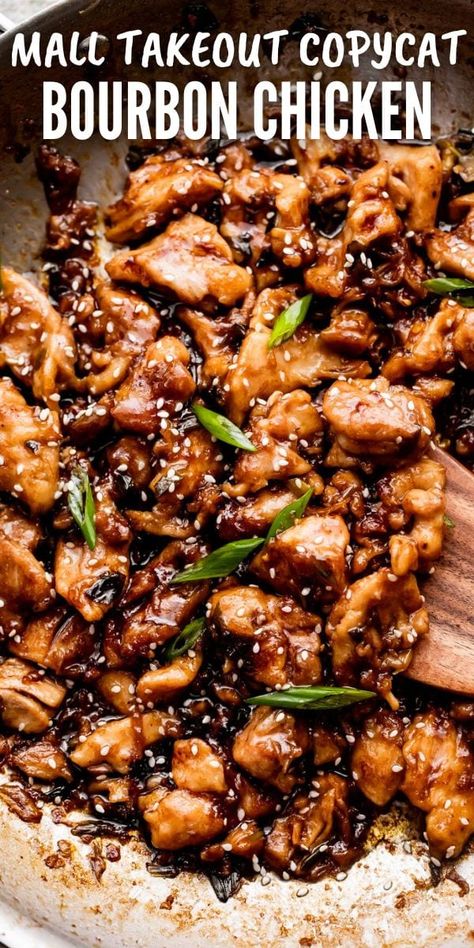 Bourbon Chicken is a takeout-style dinner that is quick and easy to make at home! Everyone loves this sweet and savory chicken in a delicious sauce prepared with brown sugar, soy sauce, garlic, and bourbon! Easy Bourbon Chicken, Burbon Chicken, Sweet And Savory Chicken, Honey Bourbon Chicken, Bourbon Chicken Crockpot, Soy Sauce Garlic, Bourbon Chicken Recipe, Bourbon Chicken, Savory Chicken